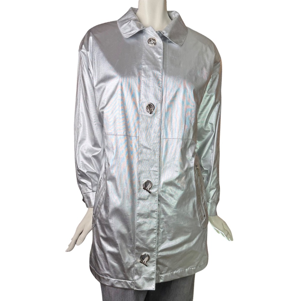 Vintage Pizazz Jacket Metallic Silver Toggle Button Front Pocket Lightweight S